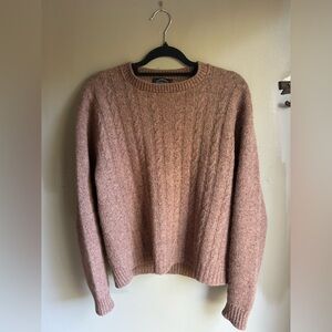 Vintage Men's Cable Knit Wool Sweater in Light Brown Color